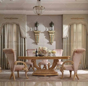 Dining Room Furniture Luxury Italian Classical Baroque Solid Wood Dining Table Set