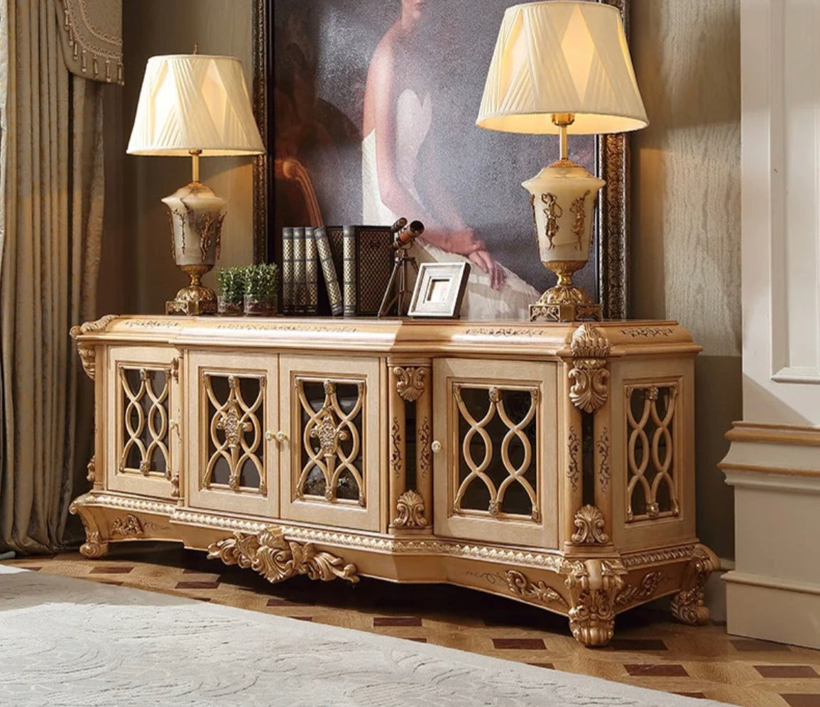TV Lowboards Italian Luxury Solid Wood Hand Carved Baroque Style Cabinet Living Room Furniture Design