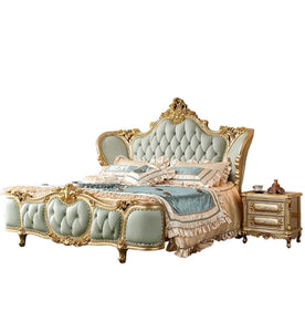Queen Size Bed High Gloss Champagne Foil Luxury Home Furniture Barowue Design Bedroom Furniture