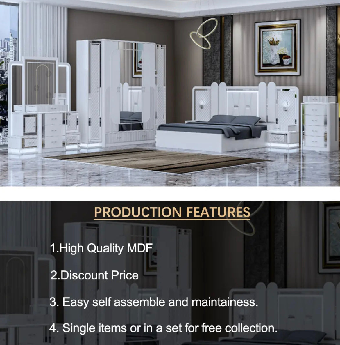 Home Furniture Modern Italian Luxury Design King Size Solid Wood Bedroom Furniture Set