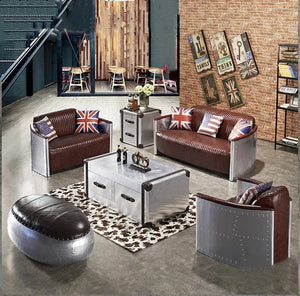 3+2+1 Sectional Sofa Set Industrial Aluminum Leather Living Room Sofa Set