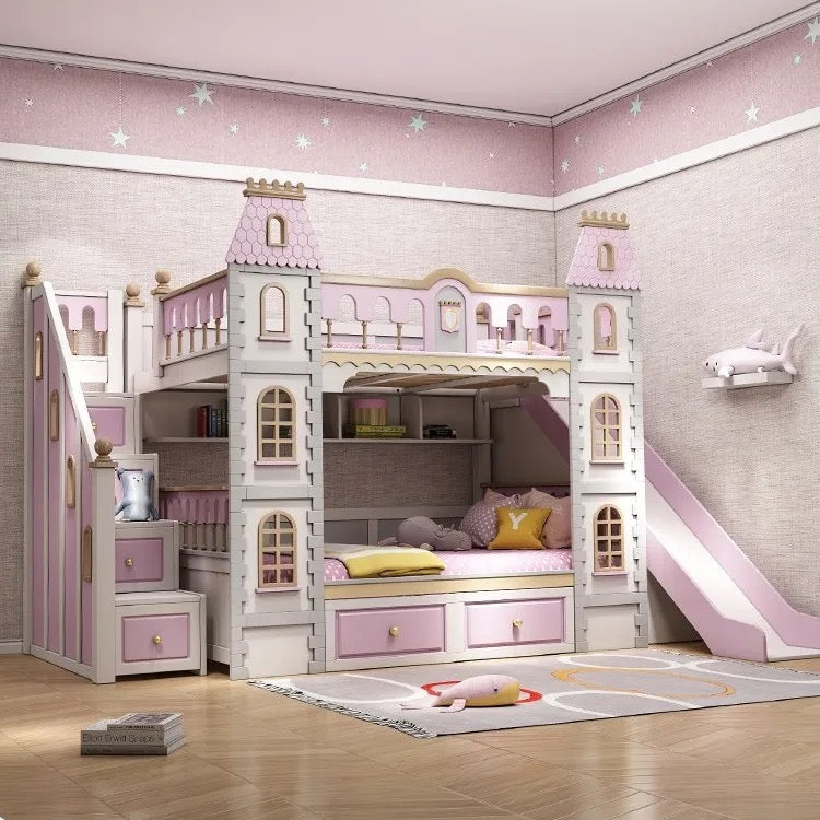 Kids Boys And Girls Bunk Bed Hot Luxury Castle Toddler Kids Bedroom Furniture Set