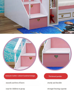 Kids Bunk Bed Good Quality Pine Bed Girls Pink Castle Design Bedroom Furniture Double Bunk Bed