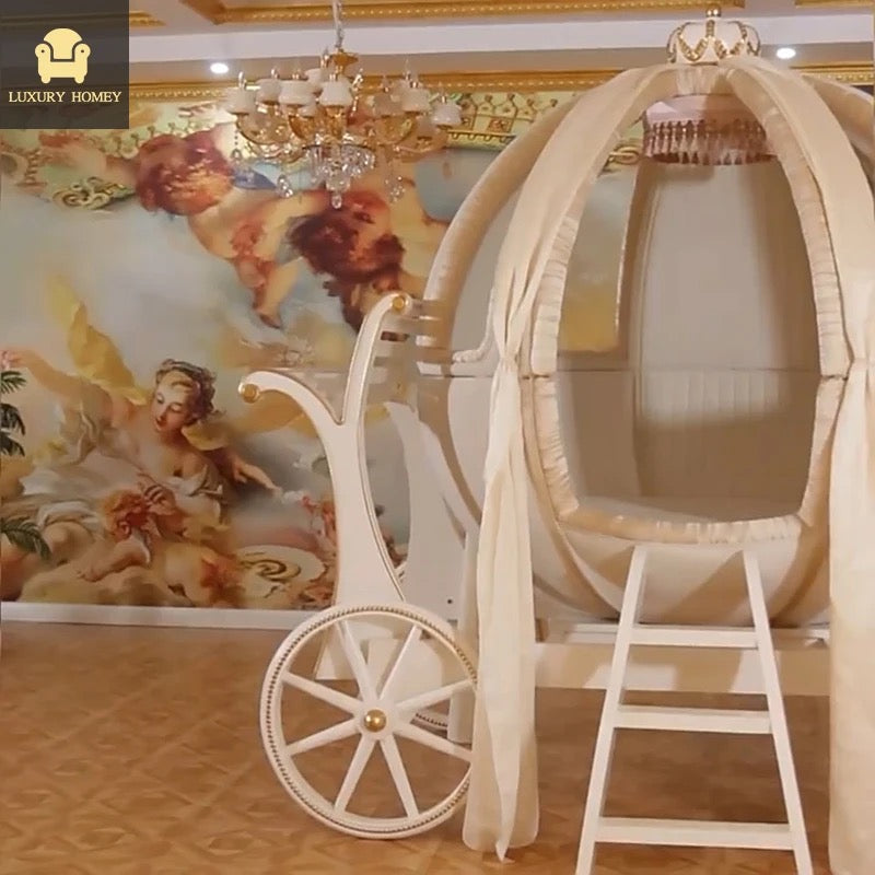 Children's Bedroom Pumpkin Carriage Bed Design Luxury Furniture Set Princess Bedroom Chaise Bed Set