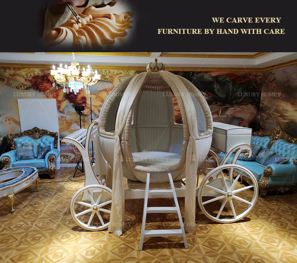 Children's Bedroom Pumpkin Carriage Bed Design Luxury Furniture Set Princess Bedroom Chaise Bed Set