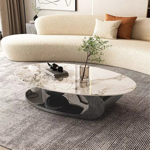 Coffee Table Living Room Furniture Marble Top Center Oval Table