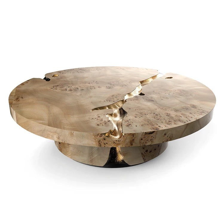  Coffee Table Large Round Luxury Natural Stone Copper Wood Designer Center Square Table
