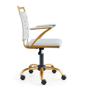 Office Chair Luxury Adjustable Modern White Gold Swivel Leather Chair