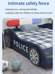 Kids Beds Set Blue Police Car Shape Children's Beds Twin Size Solid Wood Kinder Car Bett