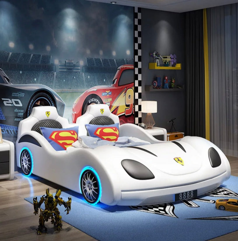Kids Beds Set Modern Race Car Bed Children Luxury Kinder Bett Wooden Leather Kids Car Bed