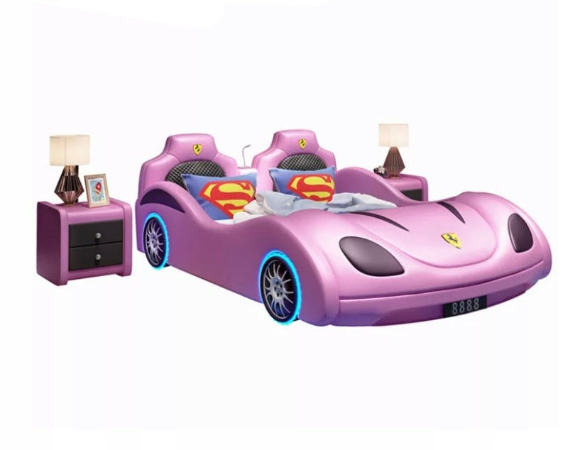 Kids Beds Set Modern Race Car Bed Children Luxury Kinder Bett Wooden Leather Kids Car Bed
