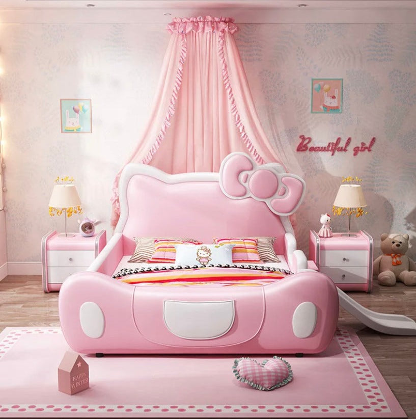 Kids Bed Leather Multifunction Bed Solid Wood Slide And Stairs Kinder Bett Safety Guardrail