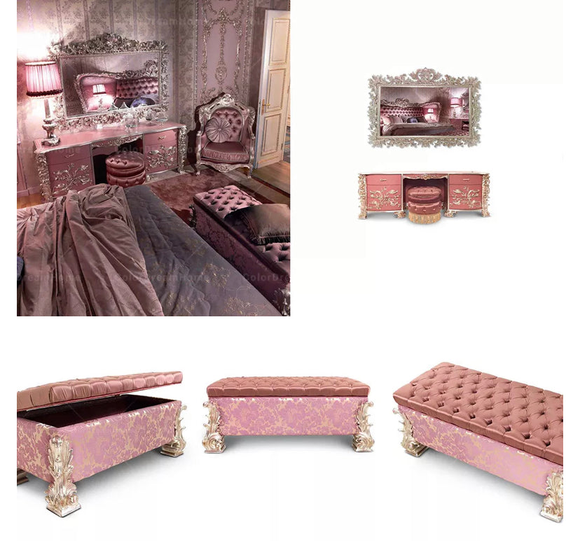 Luxury French Hand Carved Wood Betten Sets Pink Princess Queen Size Beds Bedroom Furniture Sets