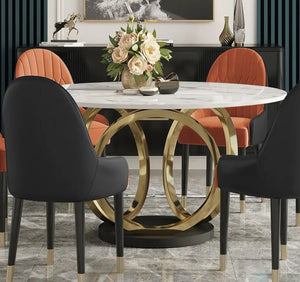 Dining Tables Sets Italian Luxury Round Marble Stainless Steel Gold Plating Base Esstisch-Set