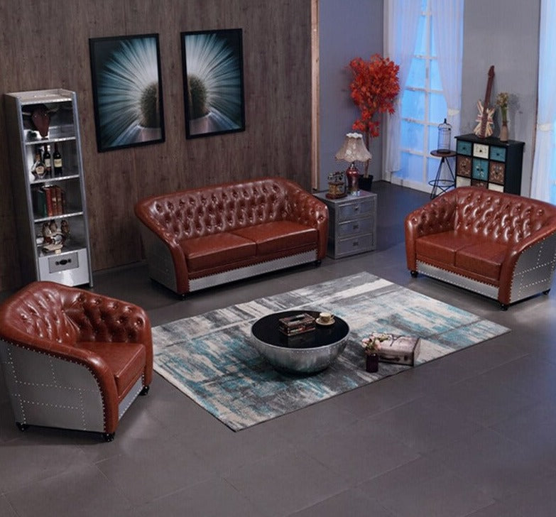 Aviator Luxury Living Room 3 Seater Leather Sofa Vintage Sofagarnituren 