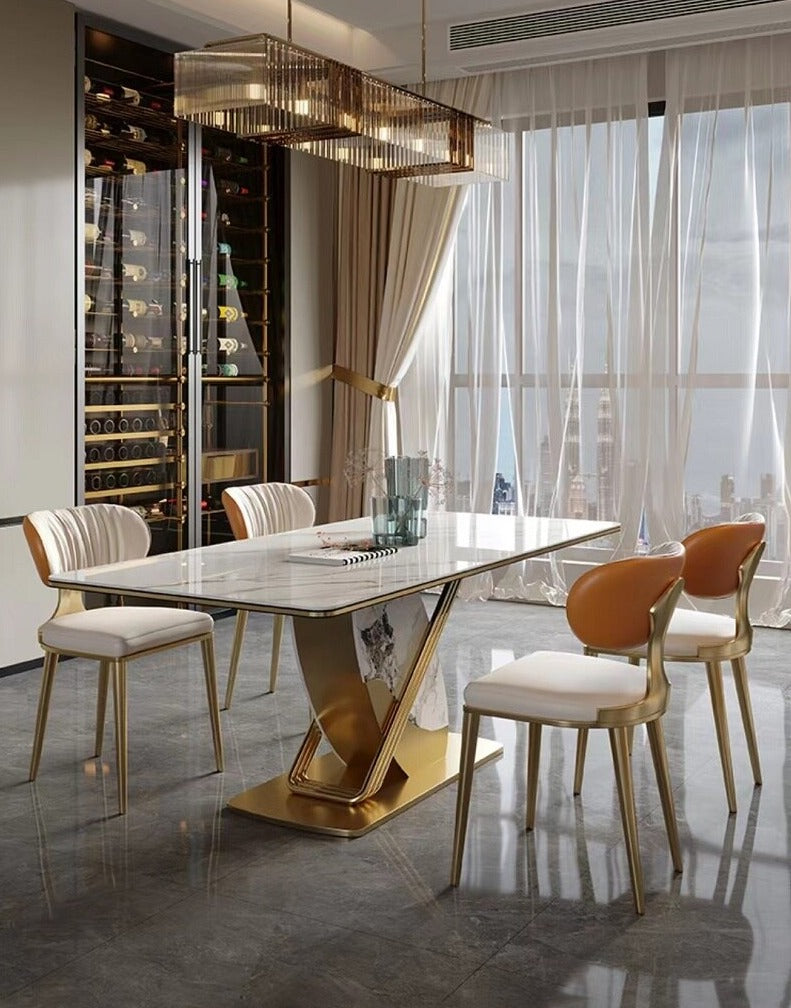 Dining Room Chairs Golden Metal Color Esszimmerstühle Modern Leather Chair