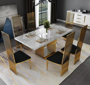 Dining Tables Sets Nordic White Marble Tables Stainless Steel Golden Base Tables Home Esstisch-Sets