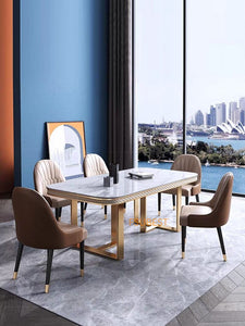 Dining Table Set Luxury Black Marble Tisch Plus 6 Chairs Stainless Steel Gold Frame Esstisch-Sets