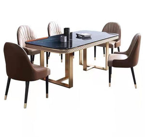 Dining Table Set Luxury Black Marble Tisch Plus 6 Chairs Stainless Steel Gold Frame Esstisch-Sets