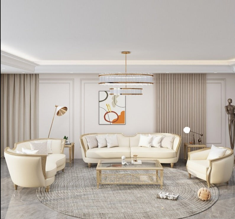 Sofa Set Living Room Luxury Sofagarnituren Light Combination European Solid Wood Leather Sofas