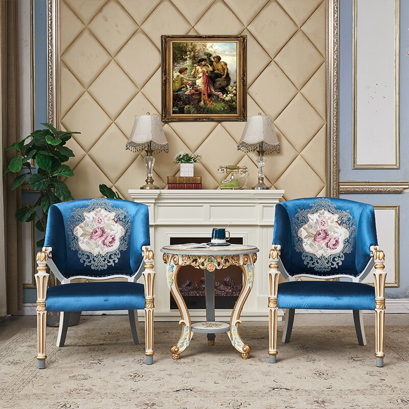 Armchair Set Solid Wood French Painted Sessel Leisure Armchair Coffee Table