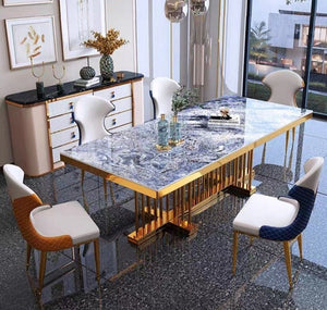 Dining Tables Sets Modern Luxury Marble Esstisch-Set Stainless Steel Gold Plating Base Table Set