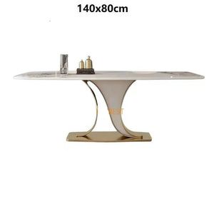 Dining Table Set Luxury Rock Slab Esstisch-Set Stainless Steel Gold Plating Base Tables Sets 