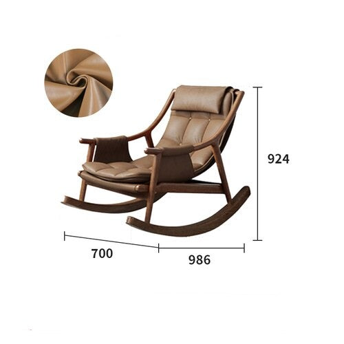 Rocking Chair Nordic Solid Wood Leather Schaukelstühle Single Designer Lounge Chair 