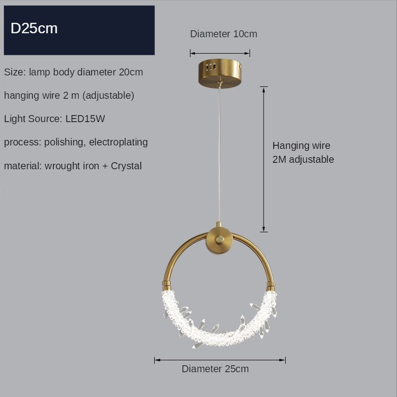 Pendant Light Gold Ring Led Crystal Modern Bedside Pendant Lights