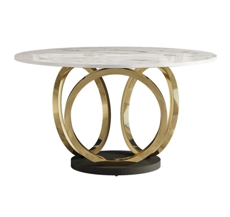 Dining Tables Sets Italian Luxury Round Marble Stainless Steel Gold Plating Base Esstisch-Set
