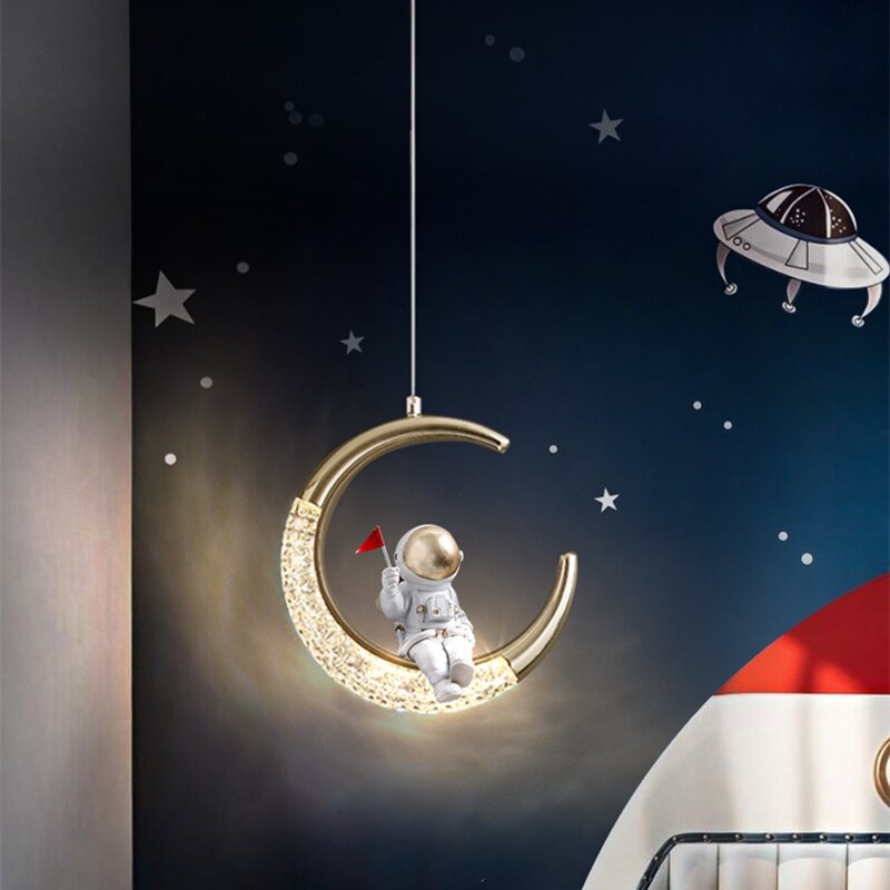 Children's Room Lighting Modern Led Hanging Bedside Creative Moon Astronaut Pendant Lights