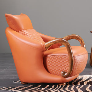 Ebony Wood Leather Chair & Sofa Cushions Luxury Solid Wood Single Seat Sofasessel