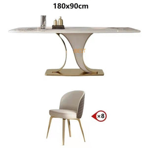 Dining Table Set Luxury Rock Slab Esstisch-Set Stainless Steel Gold Plating Base Tables Sets 