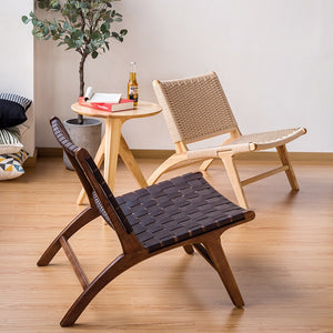 Club Chair Japanese-Style Rattan Solid Wood Leather Club Chairs