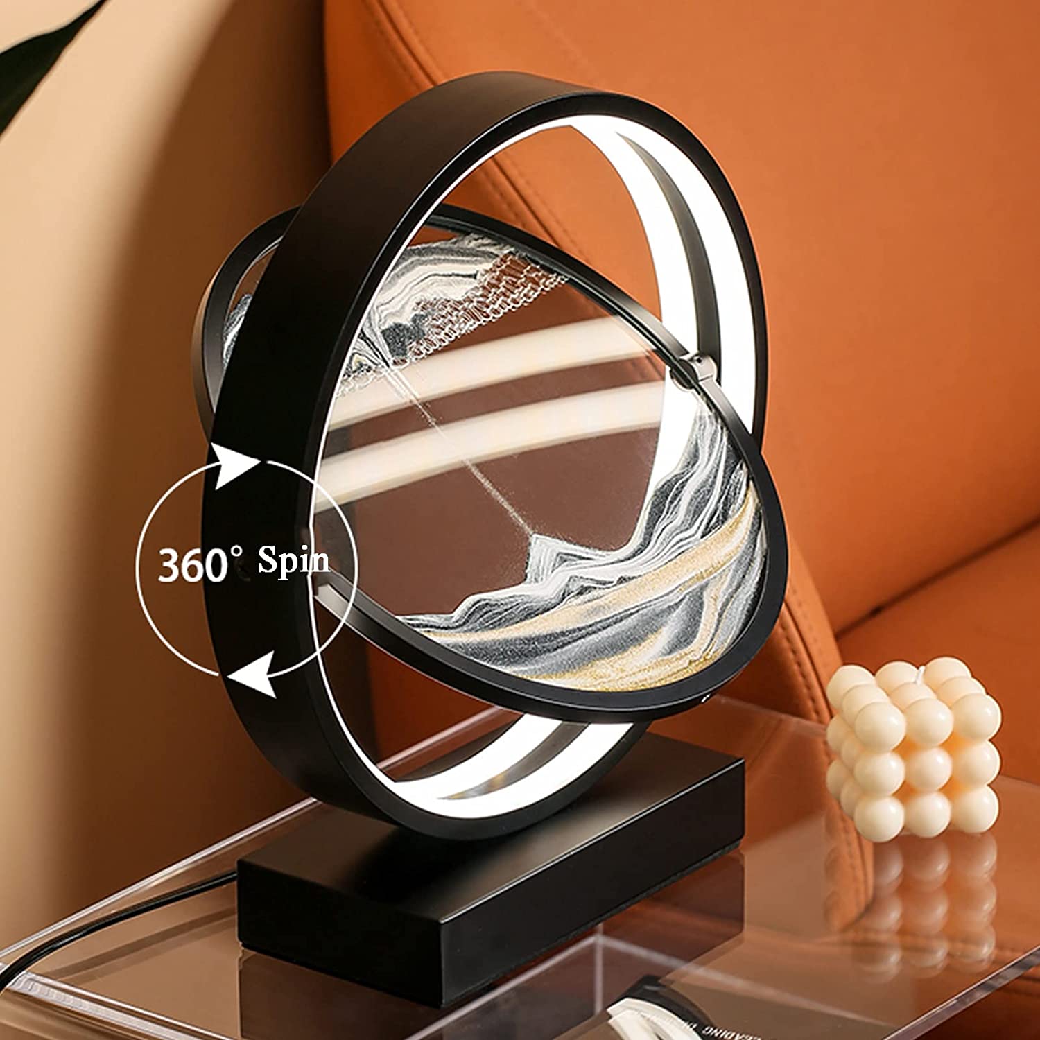 Moving Sand Art LED Lamp 360 Rotatable Light Quicksand Metal Frame Table Lights