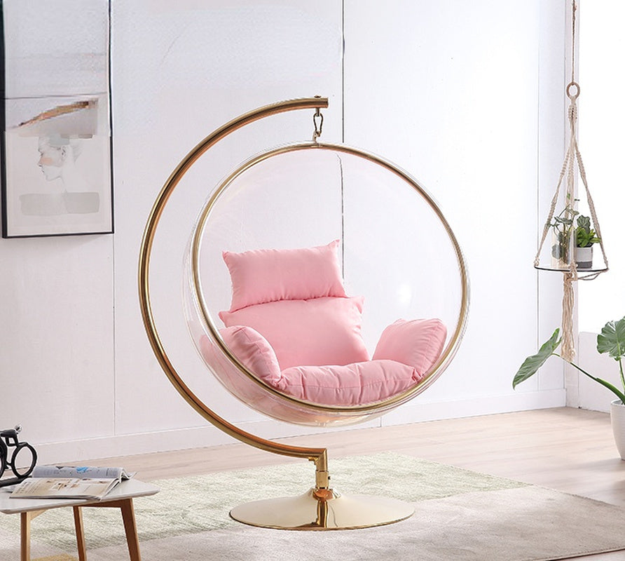Ghost Chairs Transparent Hanging Chairs Swing Floor Stand Golden Acrylic Bubble Chair With Stand